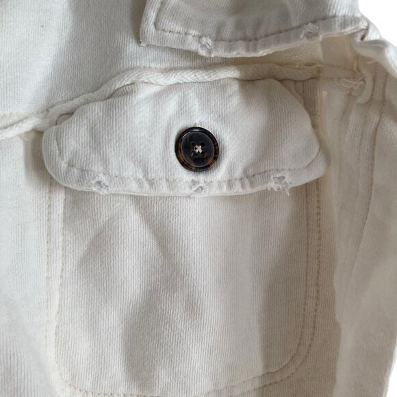 Womens We The Free Saturday White Taupe Cropped Distressed Shacket Size Small - Picture 15 of 16